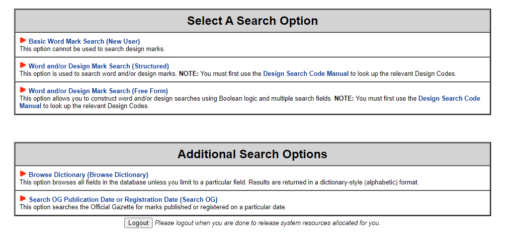 search options in TESS